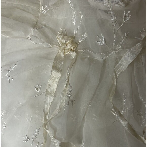 1950's Carol Joy Creation Christening Dress Sheer Satin Ribbons Lace White Gown - Picture 13 of 14